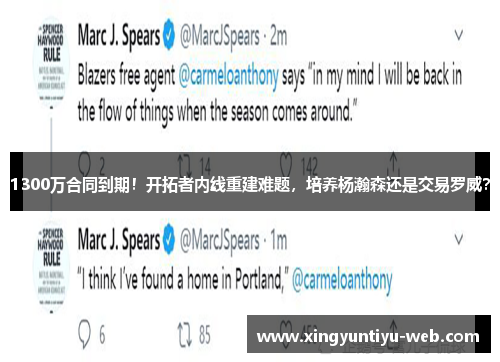 1300万合同到期！开拓者内线重建难题，培养杨瀚森还是交易罗威？